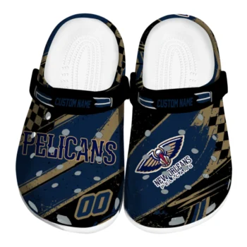 New Orleans Pelicans Clogs - Custom Checkered Streaks Navy Black