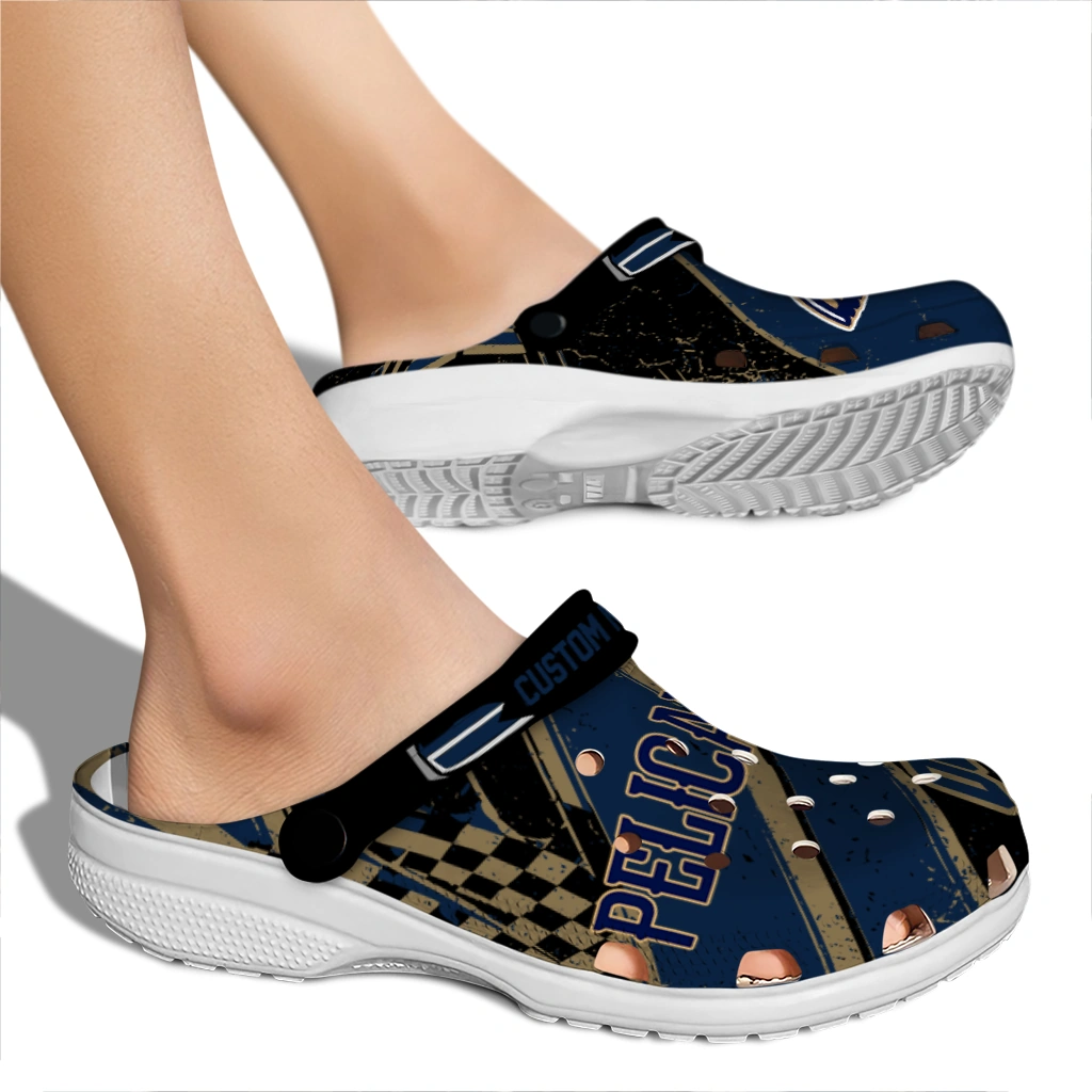 New Orleans Pelicans Clogs - Custom Checkered Streaks Navy Black 2