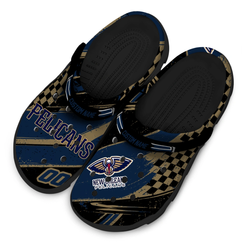 New Orleans Pelicans Clogs - Custom Checkered Streaks Navy Black 4