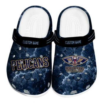 New Orleans Pelicans Clogs - Personalized Cracked Energy Navy Black