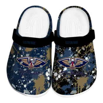 New Orleans Pelicans Clogs - Personalized Splatter Splash Navy Black