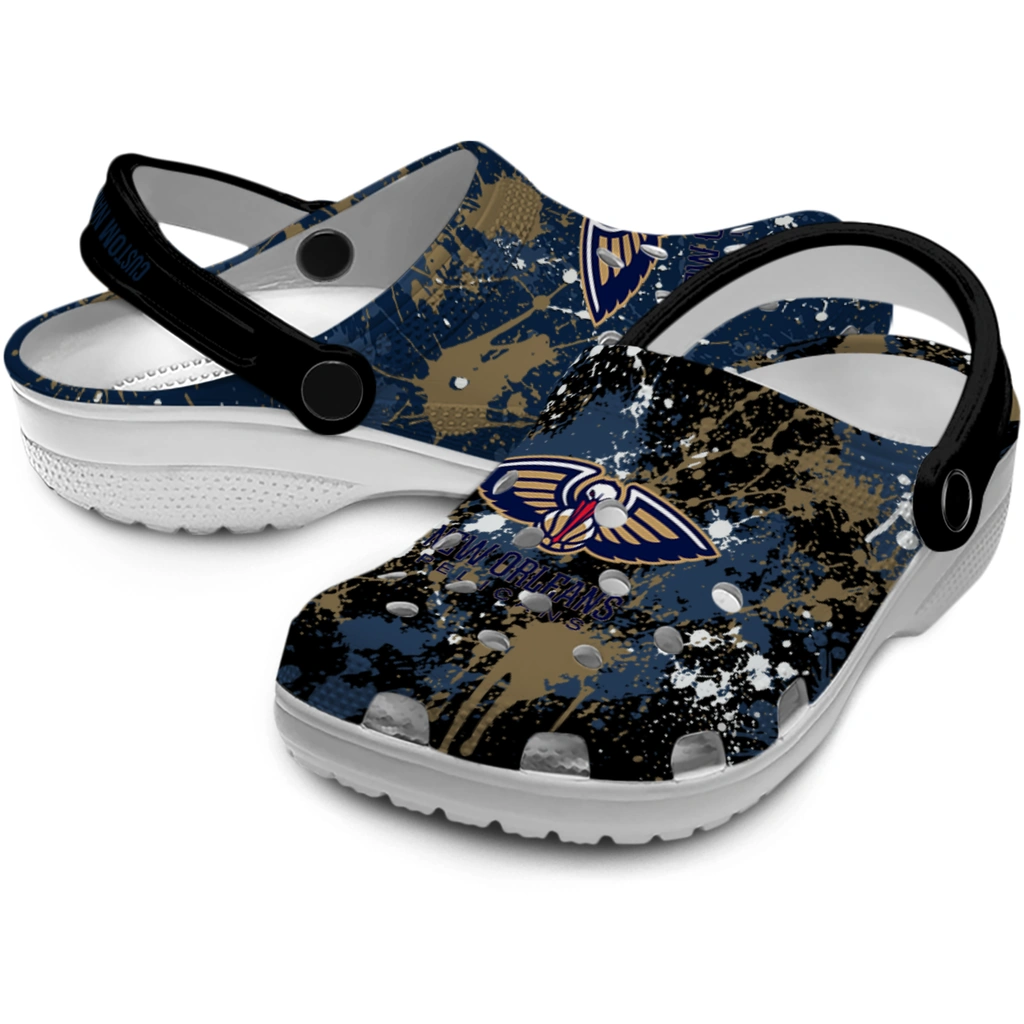 new-orleans-pelicans-clog-personalized-splatter-splash-navy-black-high-quality.webp