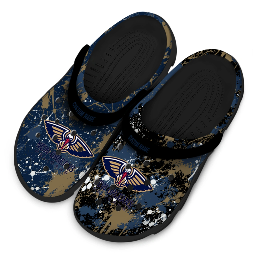 new-orleans-pelicans-clog-personalized-splatter-splash-navy-black-latest-model.webp