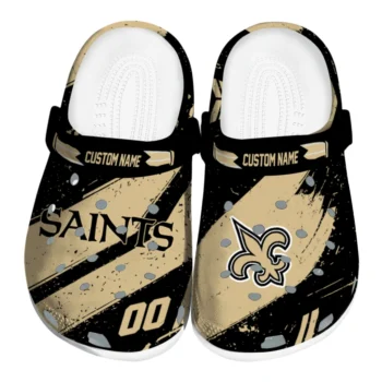 New Orleans Saints Clogs - Personalized Checkered Streaks Gold Black