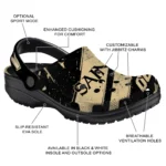 New Orleans Saints Clogs – Personalized Checkered Streaks Gold Black 1