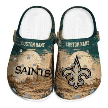 New Orleans Saints Clogs - Custom Cracked Landscape Fir Green Beige