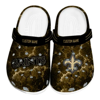 New Orleans Saints Clogs - Customized Cracked Energy Gold Black
