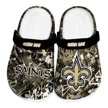 New Orleans Saints Clogs - Personalized Graffiti Burst Gold Black
