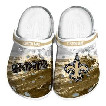 New Orleans Saints Clogs - Personalized Wave Swirl Gold White