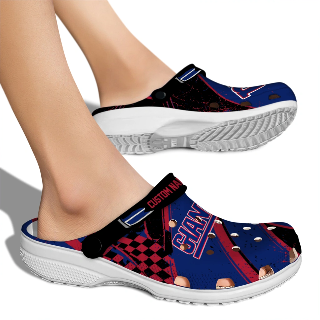 new-york-giants-clog-custom-checkered-streaks-blue-black-fashion-forward.webp