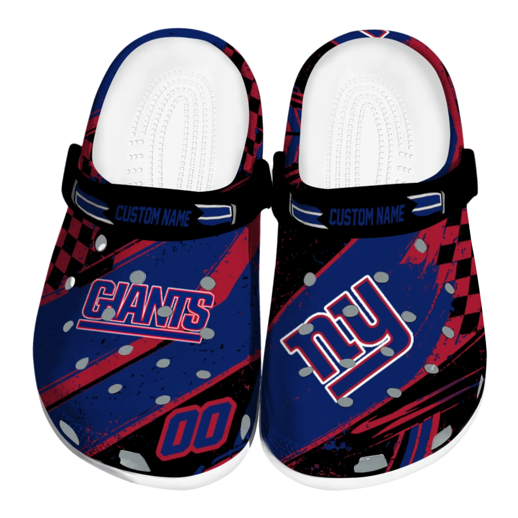 New York Giants Clogs - Custom Checkered Streaks Blue Black 1 new york giants clog customized checkered streaks blue black best selling