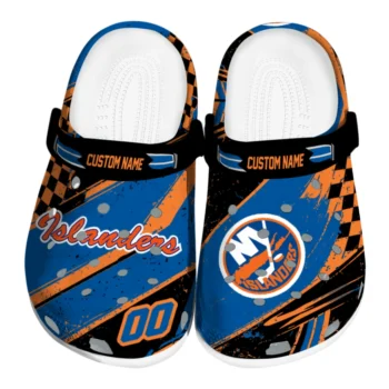 New York Islanders Clogs - Custom Checkered Streaks Blue Black