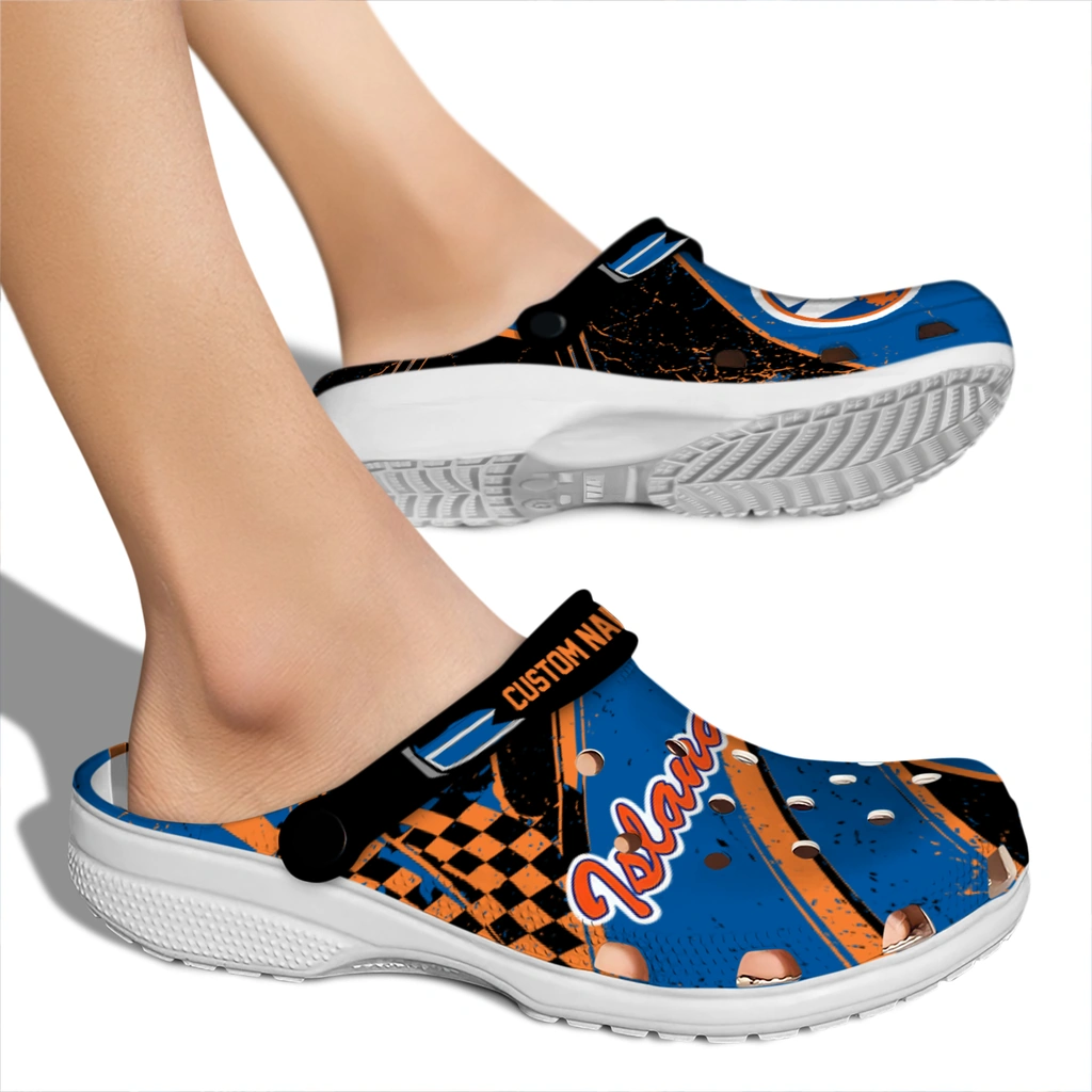 new-york-islanders-clog-custom-checkered-streaks-blue-black-fashion-forward.webp