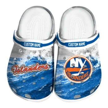 New York Islanders Clogs - Custom Wave Swirl Blue White