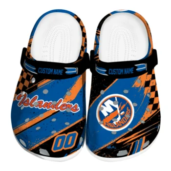 New York Islanders Clogs - Custom Checkered Streaks Blue Black