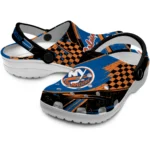 New York Islanders Clogs – Custom Checkered Streaks Blue Black 1