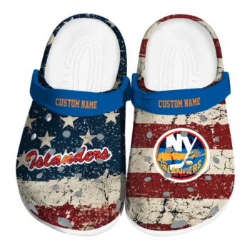 New York Islanders Clogs - Customized Distressed Stripes Blue Red Blue