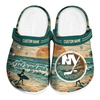 New York Islanders Clogs - Personalized Wave Scene Fir Green