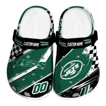 New York Jets Clogs - Customized Checkered Streaks Green Black