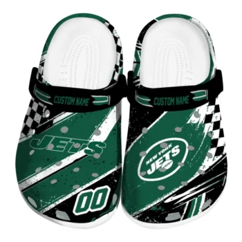New York Jets Clogs - Customized Checkered Streaks Green Black