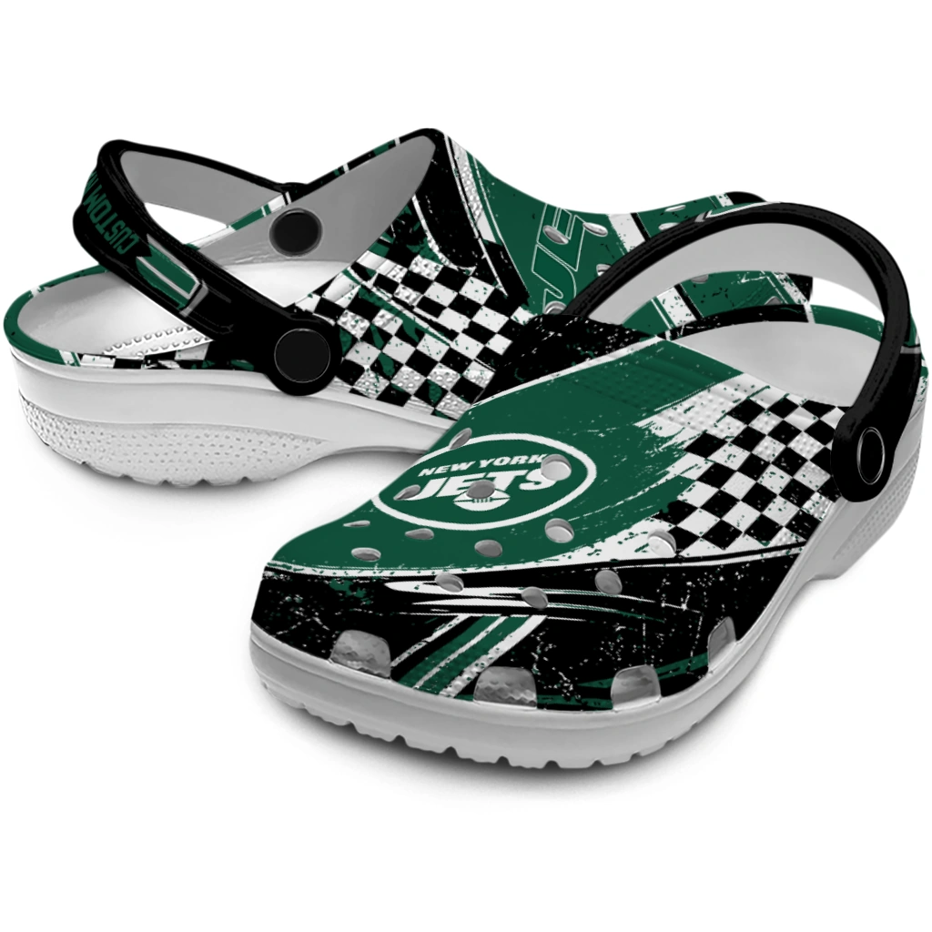New York Jets Clogs - Customized Checkered Streaks Green Black 3
