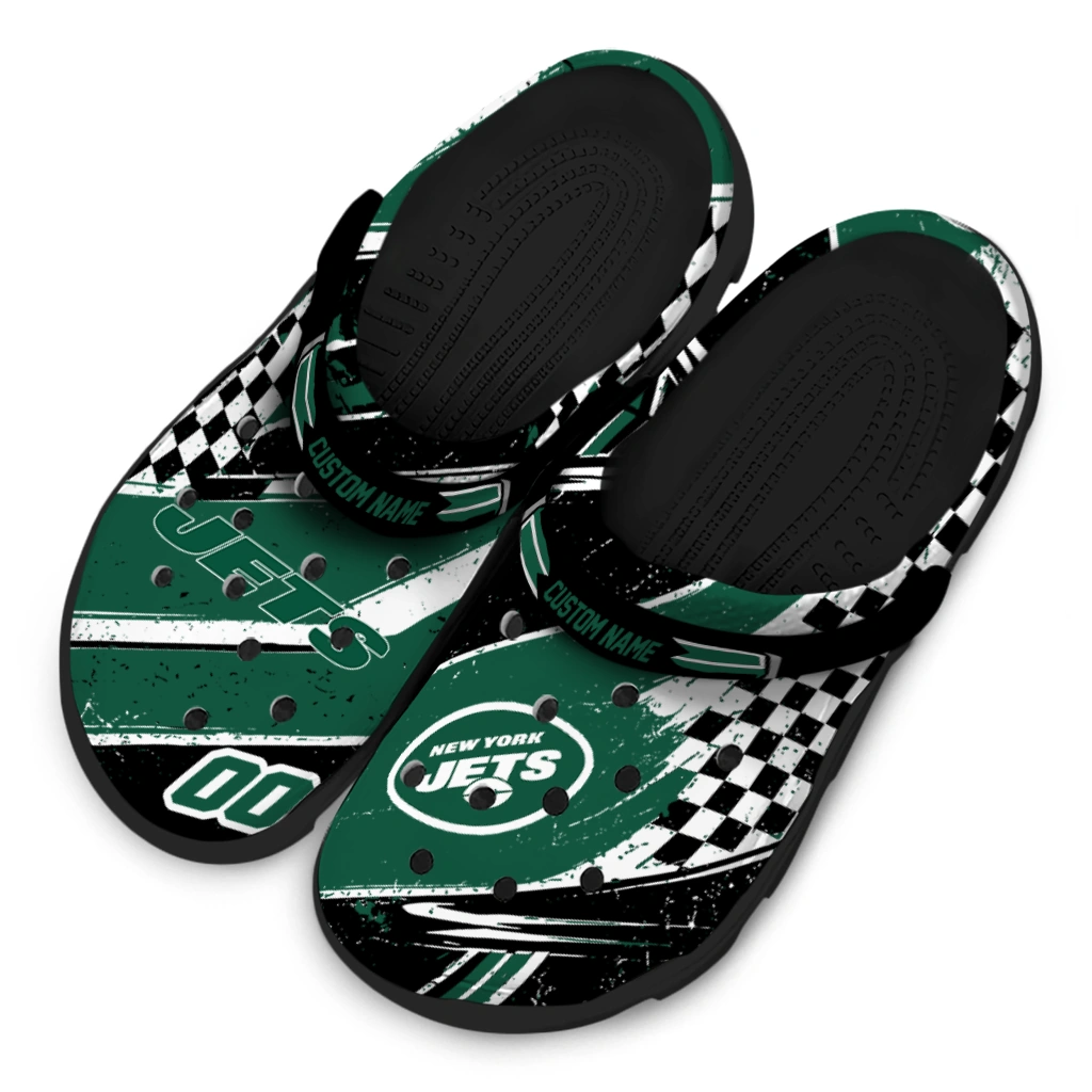 New York Jets Clogs - Customized Checkered Streaks Green Black 4