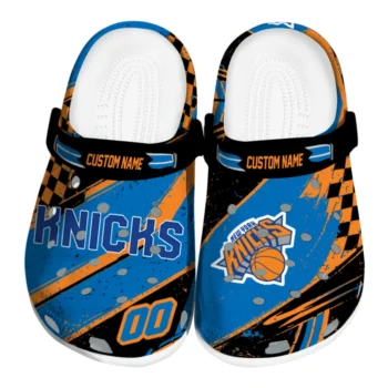 New York Knicks Clogs - Customized Checkered Streaks Blue Black