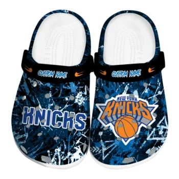 New York Knicks Clogs - Customized Graffiti Burst Blue Black