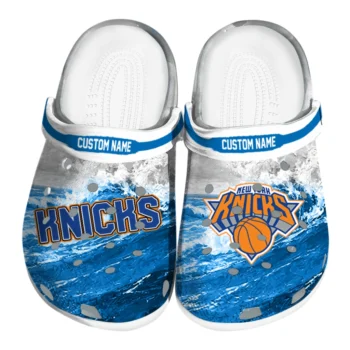 New York Knicks Clogs - Customized Wave Swirl Blue White