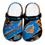 New York Knicks Clogs - Customized Checkered Streaks Blue Black 1 New York Knicks Clogs – Customized Checkered Streaks Blue Black 1