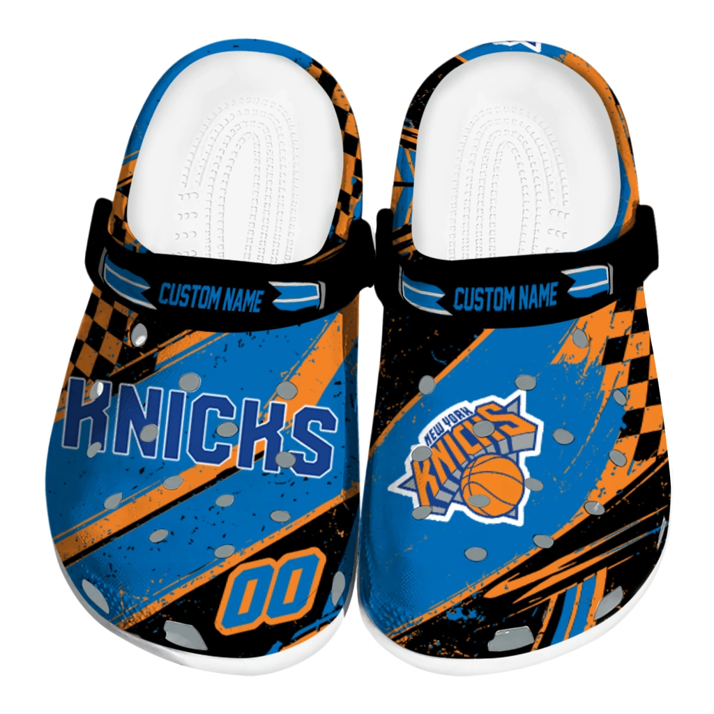 New York Knicks Clogs - Customized Checkered Streaks Blue Black 1 new york knicks clog personalized checkered streaks blue black best selling