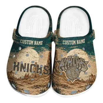 New York Knicks Clogs - Personalized Cracked Landscape Fir Green Beige