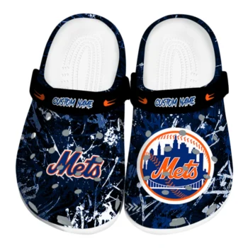New York Mets Clogs - Custom Graffiti Burst Blue Black