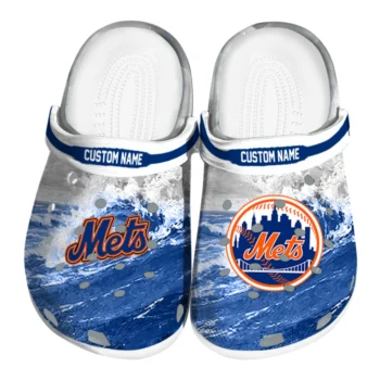 New York Mets Clogs - Custom Wave Swirl Blue White