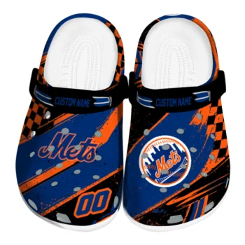 New York Mets Clogs - Custom Checkered Streaks Blue Black