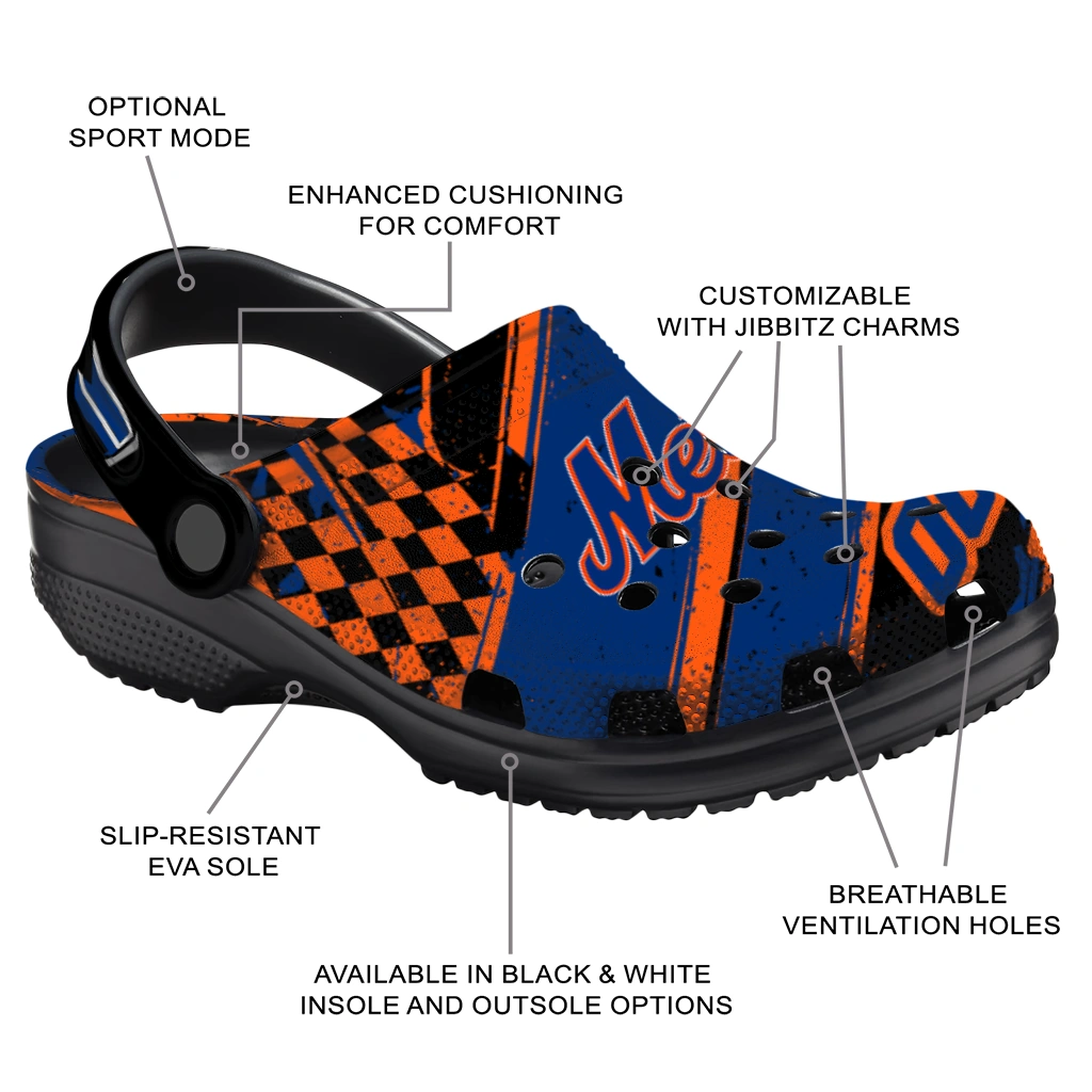 New York Mets Clogs - Custom Checkered Streaks Blue Black 5