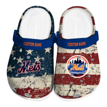 New York Mets Clogs - Customized Distressed Stripes Blue Red Blue