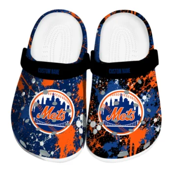 New York Mets Clogs - Personalized Splatter Splash Blue Black