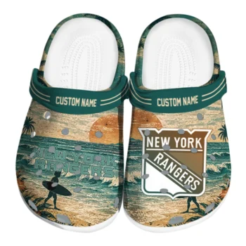 New York Rangers Clogs - Custom Wave Scene Fir Green