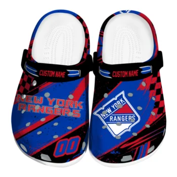 New York Rangers Clogs - Customized Checkered Streaks Blue Black