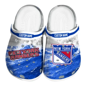 New York Rangers Clogs - Customized Wave Swirl Blue White