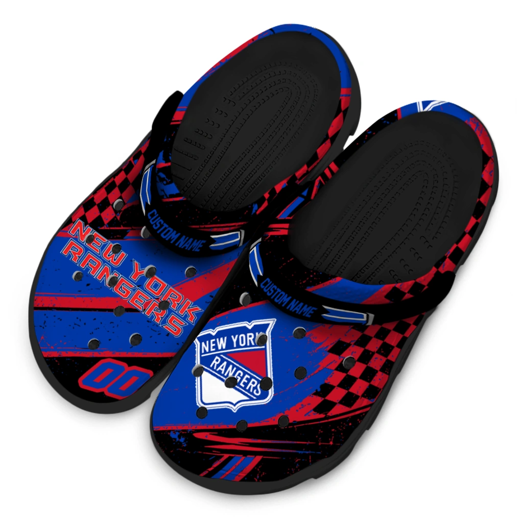 New York Rangers Clogs - Personalized Circuit Geometry Blue Black 4