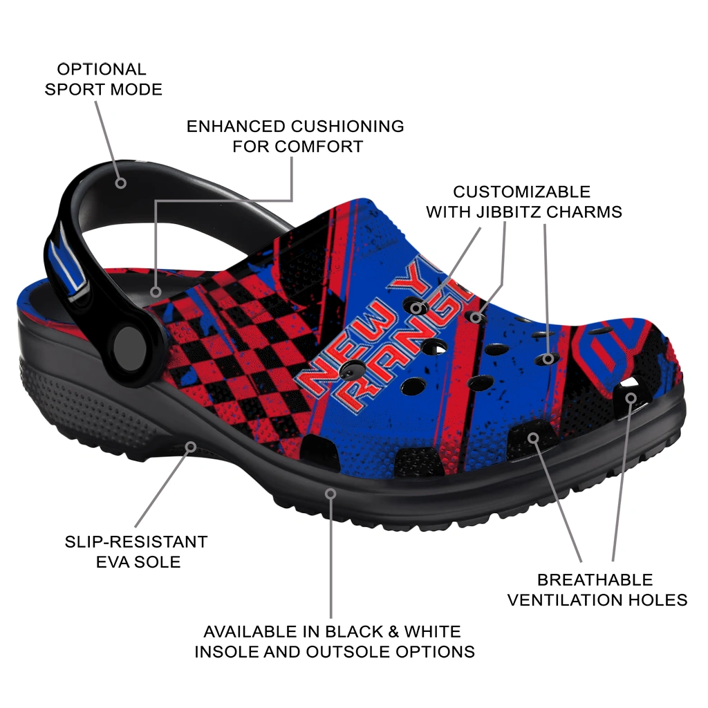 New York Rangers Clogs - Personalized Circuit Geometry Blue Black 5
