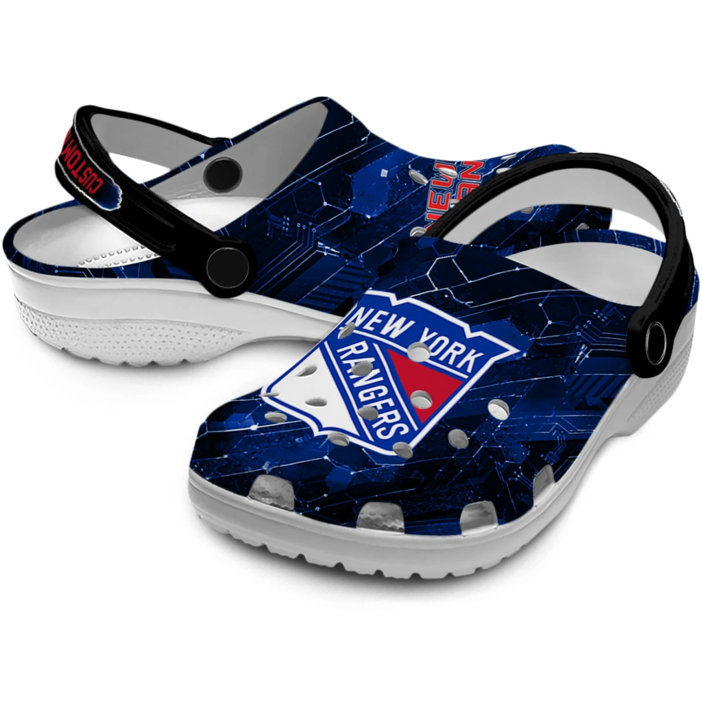 new-york-rangers-clog-personalized-circuit-geometry-blue-black-high-quality.webp
