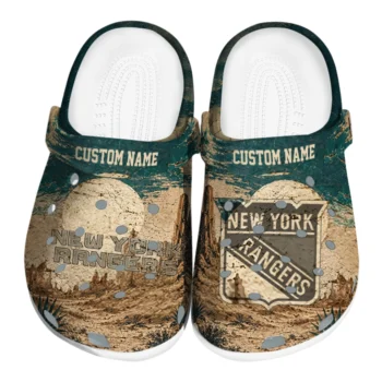 New York Rangers Clogs - Personalized Cracked Landscape Fir Green Beige