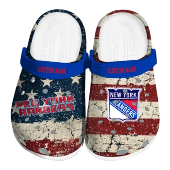 New York Rangers Clogs - Personalized Distressed Stripes Blue Red Blue