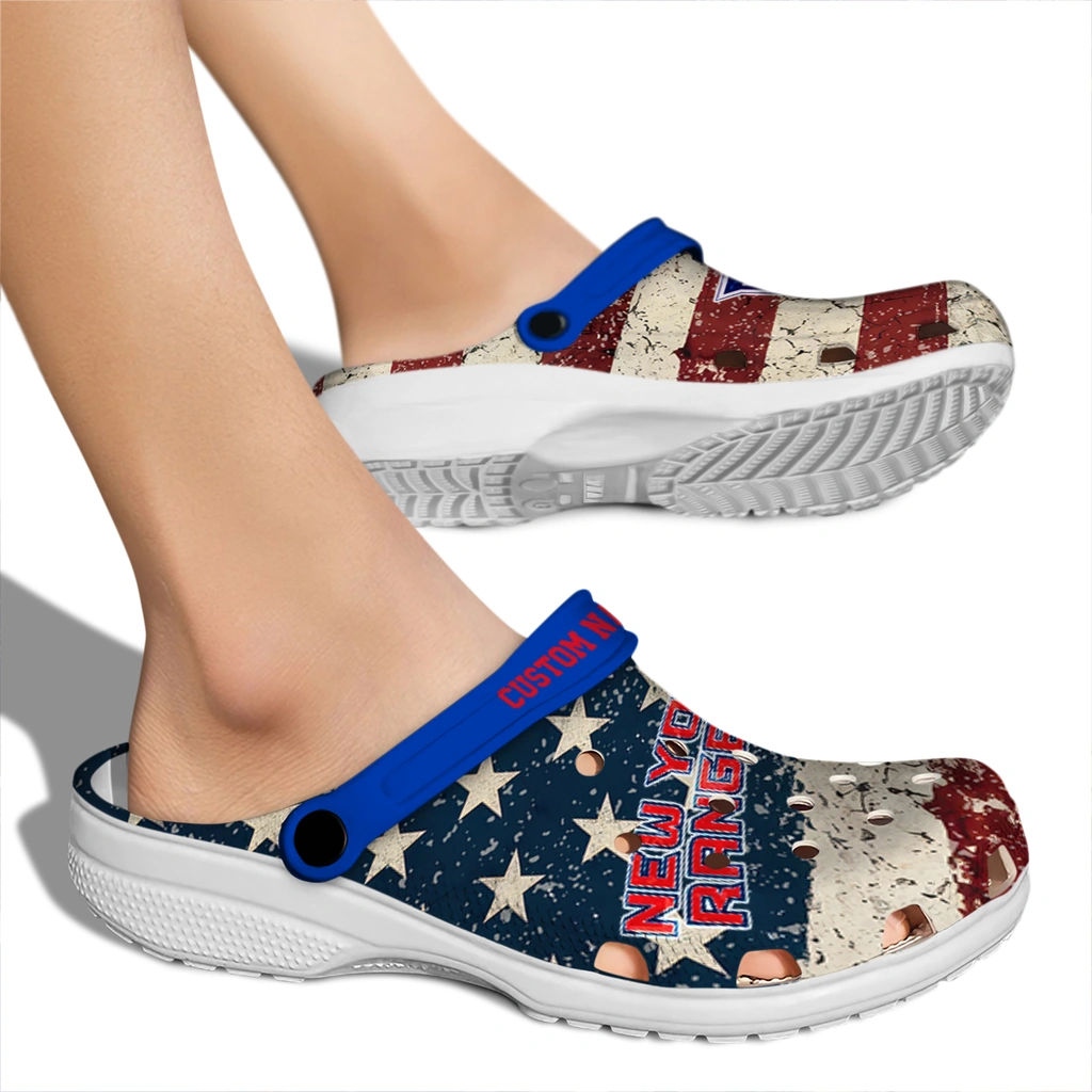 new-york-rangers-clog-personalized-distressed-stripes-blue-red-blue-fashion-forward.webp