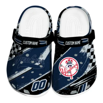 New York Yankees Clogs - Customized Checkered Streaks Navy Black