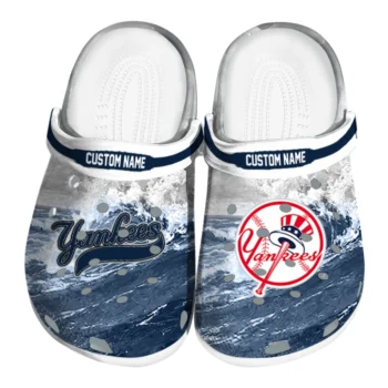 New York Yankees Clogs - Customized Wave Swirl Navy White