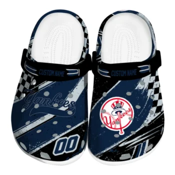 New York Yankees Clogs - Customized Checkered Streaks Navy Black